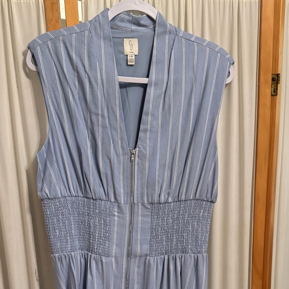 Joie Blue and White Smocked Pleated Midi Sundress